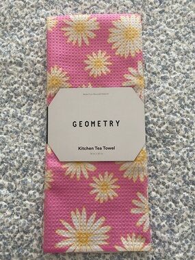 Geometry Pink Daisy Kitchen Tea Towel